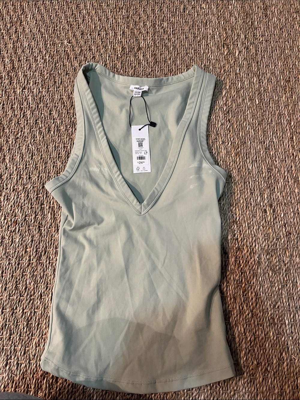 Garage Ribbed V-Neck Tank Top - Sage Green